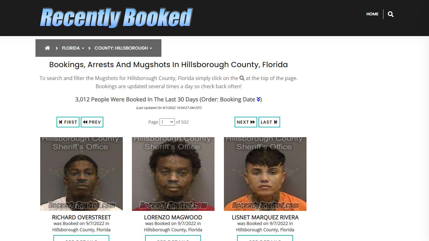 Bookings, Arrests and Mugshots in Hillsborough County, Florida